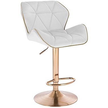 Modern Home Luxe Spyder Contemporary Adjustable Suede Barstool - Modern Comfortable Adjusting Height Counter/Bar Stool (Gold Base, White/Gold Piping). View a larger version of this product image.