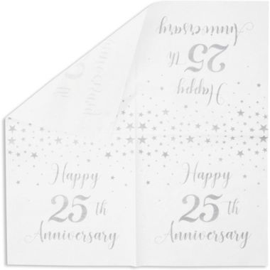 Blue Panda White and Silver Paper Napkins for 25th Anniversary Party Supplies (6.5 In, 100 Pk). View a larger version of this product image.
