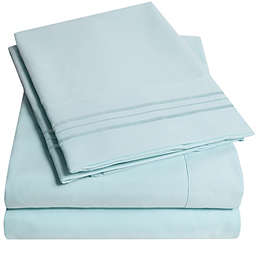 Sweet Home Collection   Bed 3-Piece Sheets Set Luxury Bedding Set with Flat Sheet, Fitted Sheet, 2 Pillow Cases, Twin XL, Light Blue