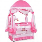 Costway Portable Baby Playpen Crib Cradle with Carring Bag-Pink