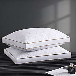 Unikome 2 Pack Diamond Quilted Goose Down and Feather Bed Pillows in White, 2 inch Gusseted, Standard/Queen