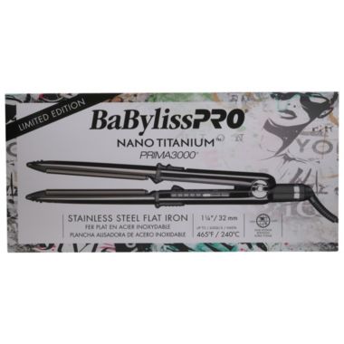 BaByliss Pro LIMITED EDITION Nano Titanium Prima 3000 Stainless Steel Flat Iron Black - 1-1/4" #BNTBK3000TUC. View a larger version of this product image.
