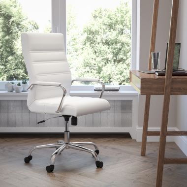 Flash Furniture Whitney High Back White LeatherSoft Executive Swivel Office Chair with Chrome Frame and Arms. View a larger version of this product image.