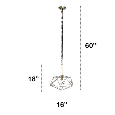 Lalia Home 1 Light 16" Modern Metal Wire Paragon Hanging Ceiling Pendant Fixture, Antique Brass. View a larger version of this product image.