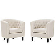 Modway Prospect 2 Piece Upholstered Fabric Armchair Set,Beige
