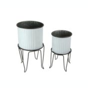 PD Home & Garden Set of 2 White / Charcoal Round Metal Tub Planters On Stands