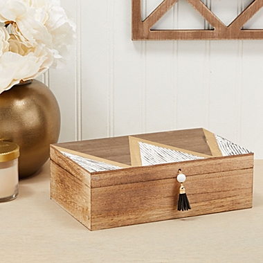 Juvale Small Decorative Wooden Box with Lid and Tassel for Storage (9.4 x 3.1 In). View a larger version of this product image.