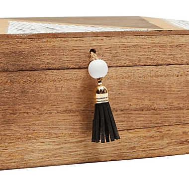 Juvale Small Decorative Wooden Box with Lid and Tassel for Storage (9.4 x 3.1 In). View a larger version of this product image.