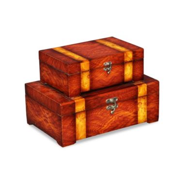 Cheungs Home Decorative Set of 2 rectangular, burlwood veneer storage boxes. View a larger version of this product image.