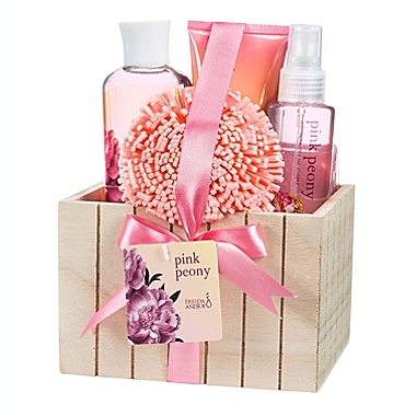 Freida and Joe Pink Peony Fragrance Bath & Body Spa Gift Set in Natural Wood Plant Box. View a larger version of this product image.