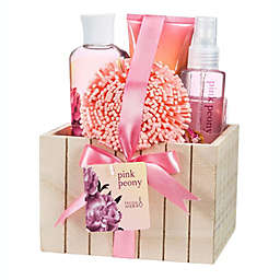 Freida and Joe Pink Peony Fragrance Bath & Body Spa Gift Set in Natural Wood Plant Box