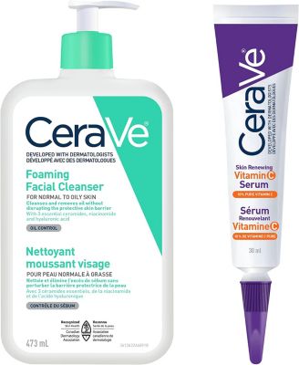CeraVe Daily Foaming Face Cleanser and Vitamin C Serum Bundle