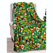 Christmas  Festive and Cheery Holiday Super Soft Ultra Comfy Microplush Throw Blanket 50"x60" Green Funny Faces