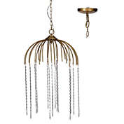 Saltoro Sherpi 20 Inch Artisanal Iron Chandelier with Glass Beads, Umbrella Shape, Gold,