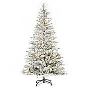 HOMCOM 7ft Pre-Lit Snow-Flocked Noble Fir Artificial Christmas Tree with Realistic Branches, 198 LED Lights and 342 Tips