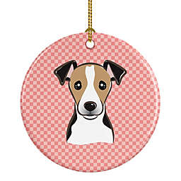 Caroline's Treasures Checkerboard Pink Jack Russell Terrier Ceramic Ornament 2.8 x 2.8
