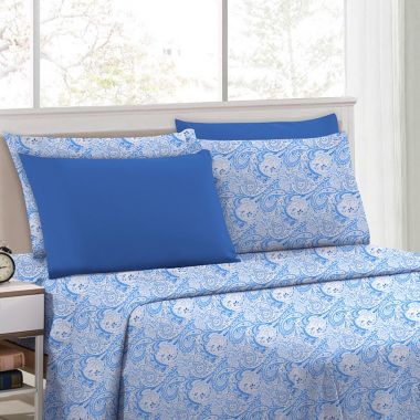 Lux Decor Collection 4-Pieces Deep Pocket Microfiber Printed Bed Sheet Set in Twin XL Size White Blue. View a larger version of this product image.