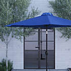 Alternate image 1 for Merrick Lane Bali Patio Umbrella with Base - 9&#39; Navy Polyester Patio Umbrella - 30+ UV Protection - Waterproof Black Cement Base with 1.5" Diameter Aluminum Pole