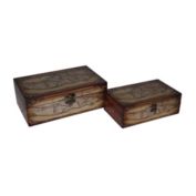 Cheungs Home Decorative Accent Set of  2 Wooden Boxes with Theatris Orbis Terrarum Design on Front and Top