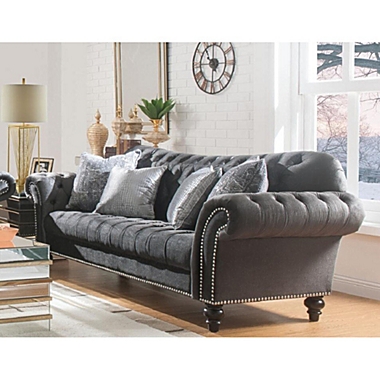 Yeah Depot Gaura Sofa w/4 Pillows in Dark Gray Velvet. View a larger version of this product image.