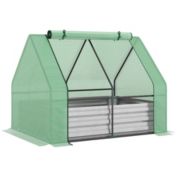 Outsunny Raised Garden Bed with Greenhouse, Steel Outdoor Planter Box with Plastic Cover, Roll Up Window, Dual Use for Flowers, Vegetables, Fruits and Herbs, 50"x37.5"x36.25", Green