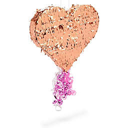 Sparkle and Bash Small Heart Pull String Pinata for Valentine's (15.7 x 13 In, Rose Gold)