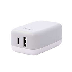 Ventev - Wall Charger 2 Port 27W USB-C (15W) & USB-A (12W) Fast Charge - Folding Prongs - White & Grey