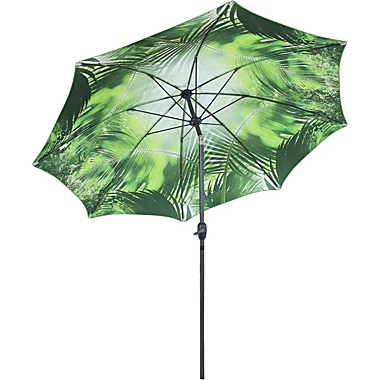 Sunnydaze Outdoor Aluminum Inside Out Patio Umbrella with Push Button Tilt and Crank - 9&#39; - Green Tropical Leaf. View a larger version of this product image.