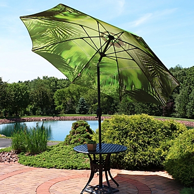 Sunnydaze Outdoor Aluminum Inside Out Patio Umbrella with Push Button Tilt and Crank - 9&#39; - Green Tropical Leaf. View a larger version of this product image.