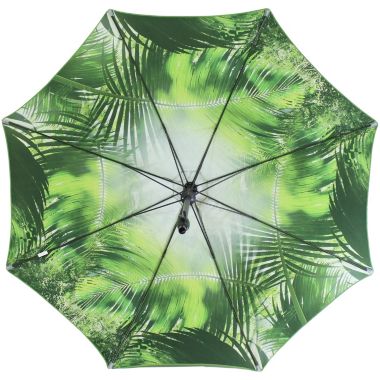 Sunnydaze Outdoor Aluminum Inside Out Patio Umbrella with Push Button Tilt and Crank - 9&#39; - Green Tropical Leaf. View a larger version of this product image.