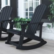 Flash Furniture Savannah Commercial Grade All-Weather Poly Resin Wood Adirondack Rocking Chair with Rust Resistant Stainless Steel Hardware in Black