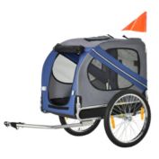 Aosom Dog Bike Trailer Pet Cart Bicycle Wagon Cargo Carrier Attachment for Travel with 3 Entrances Large Wheels for Off-Road & Mesh Screen - Blue / Grey
