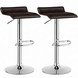 Costway Set of 2 Adjustable PU Leather Backless Bar Stools-Coffee