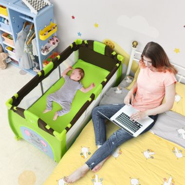 Slickblue Nursery Center Playard Baby Crib Set Portable Nest Bed-Green. View a larger version of this product image.
