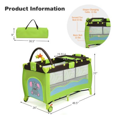 Slickblue Nursery Center Playard Baby Crib Set Portable Nest Bed-Green. View a larger version of this product image.