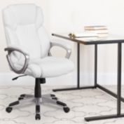Emma + Oliver Mid-Back White LeatherSoft Executive Swivel Office Chair with Padded Arms