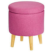 mDesign Small Round Storage Ottoman Footrest Chair with Wood Legs