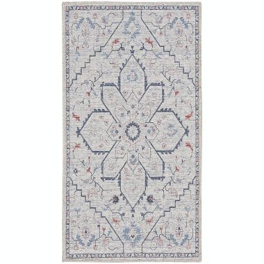 Nicole Curtis Machine Washable Series 1 2' x 3'9" Ivory Blue Farmhouse Indoor Rug. View a larger version of this product image.
