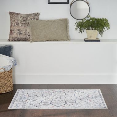 Nicole Curtis Machine Washable Series 1 2' x 3'9" Ivory Blue Farmhouse Indoor Rug. View a larger version of this product image.