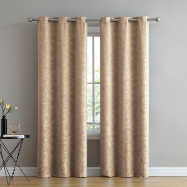 Kate Aurora Chic Living 2 Pack Floral Leaves Embossed Room Darkening Grommet Top Curtain Panels - 84 in. Long - Taupe. View a larger version of this product image.