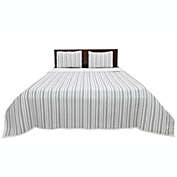 Ninety Six Ticking Stripe Ivory and Blue Cotton Queen Quilt Set