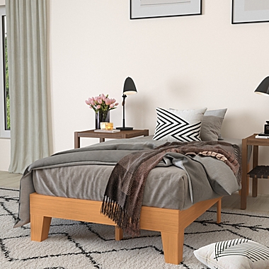 Merrick Lane Eduardo Platform Bed Frame, Natural Pine Solid Wood Twin Size Platform Bed Frame With Slatted Support, No Box Spring Needed. View a larger version of this product image.