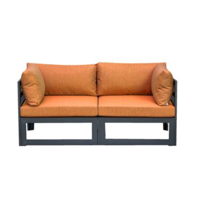 LeisureMod Chelsea 2-Piece Sectional Loveseat Black Aluminum with Cushions - Orange