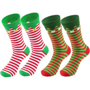 Toe-Tally Sox Christmas Elf Socks, Holiday Striped Crew Socks for Men and Women (Unisex, 2 Pairs). View a larger version of this product image.