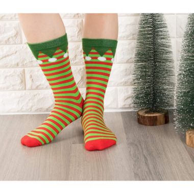 Toe-Tally Sox Christmas Elf Socks, Holiday Striped Crew Socks for Men and Women (Unisex, 2 Pairs). View a larger version of this product image.