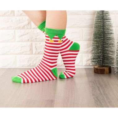 Toe-Tally Sox Christmas Elf Socks, Holiday Striped Crew Socks for Men and Women (Unisex, 2 Pairs). View a larger version of this product image.