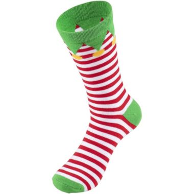 Toe-Tally Sox Christmas Elf Socks, Holiday Striped Crew Socks for Men and Women (Unisex, 2 Pairs). View a larger version of this product image.