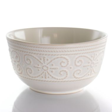 Elama Luna 16 Piece Embossed Scalloped Stoneware Dinnerware Set in White. View a larger version of this product image.