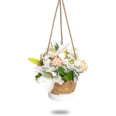Farmlyn Creek Hanging Planter Pots, Woven Plant Basket (8 x 6 Inches, White)