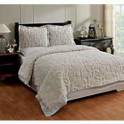 Better Trends Eden Collection 100% Cotton Tufted Chenille 3 Piece Queen Comforter Set - Gray/Ivory